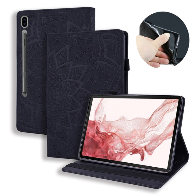 For Samsung Galaxy Tab S9 Ultra Calf Texture Embossed Leather Tablet Case(Black)