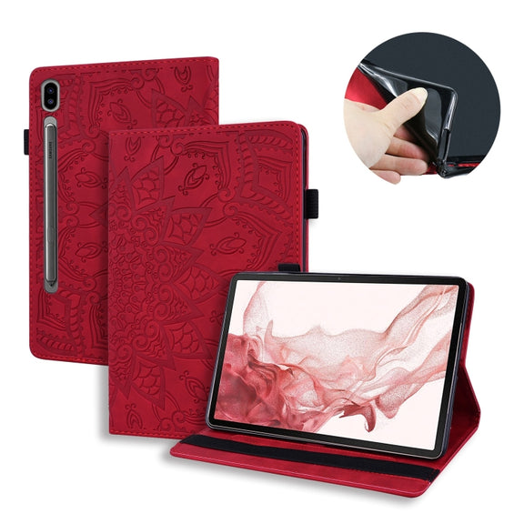 For Samsung Galaxy Tab S9 Ultra Calf Texture Embossed Leather Tablet Case(Red)