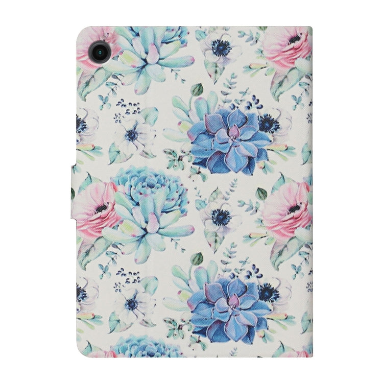 For Samsung Galaxy Tab A9+ Flower Pattern Horizontal Flip PU Tablet Case with Sleep / Wake-up Function(Blue Flower On White) - Galaxy Tab A9+ by PMC TechLife | Online Shopping South Africa | PMC TechLife