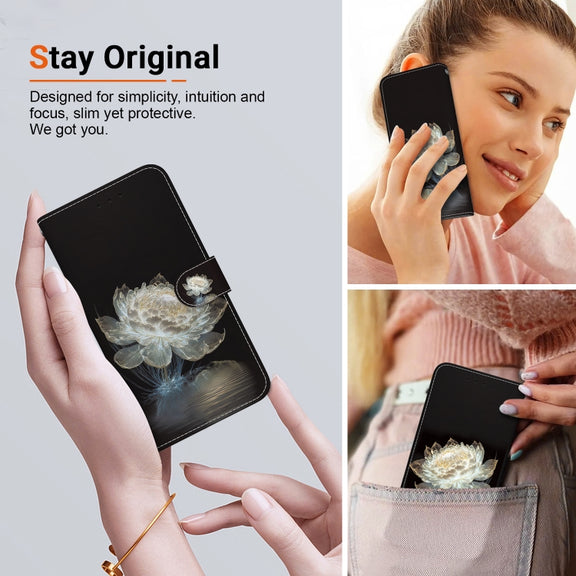 For Google Pixel 9 Pro Crystal Texture Colored Drawing Leather Phone Case(Crystal Peony)