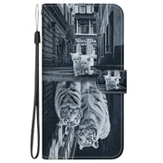 For Google Pixel 9 Pro Crystal Texture Colored Drawing Leather Phone Case(Cat Tiger Reflection)