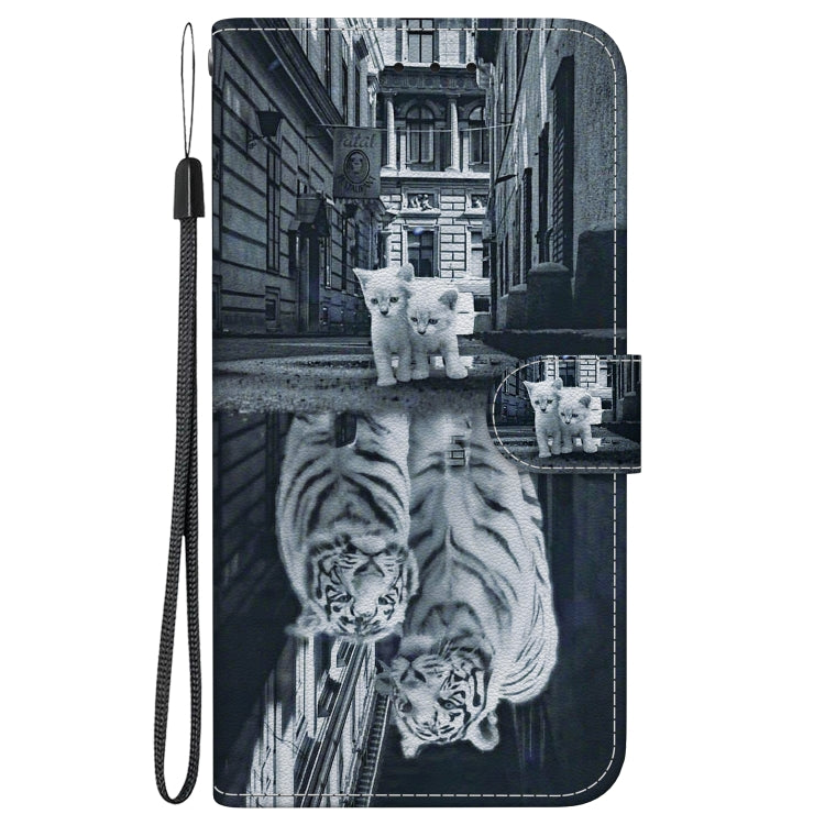 For Google Pixel 9 Pro Crystal Texture Colored Drawing Leather Phone Case(Cat Tiger Reflection)