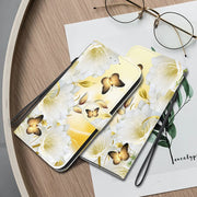 For Google Pixel 9 Pro Crystal Texture Colored Drawing Leather Phone Case(Gold Butterfly Epiphyllum)
