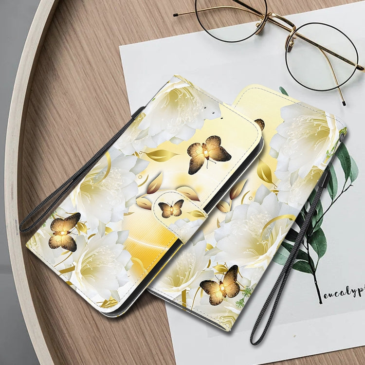 For Google Pixel 9 Pro Crystal Texture Colored Drawing Leather Phone Case(Gold Butterfly Epiphyllum)