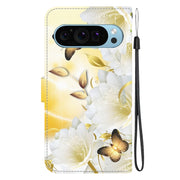 For Google Pixel 9 Pro Crystal Texture Colored Drawing Leather Phone Case(Gold Butterfly Epiphyllum)