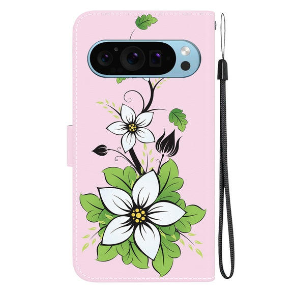 For Google Pixel 9 Pro Crystal Texture Colored Drawing Leather Phone Case(Lily)