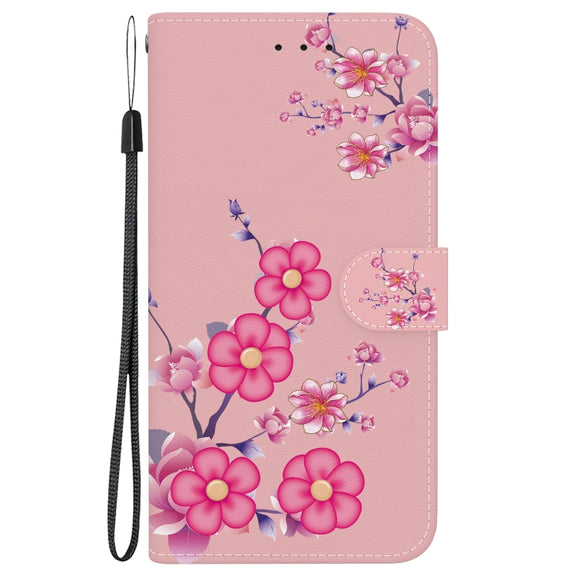 For Google Pixel 9 Pro Crystal Texture Colored Drawing Leather Phone Case(Cherry Blossoms)