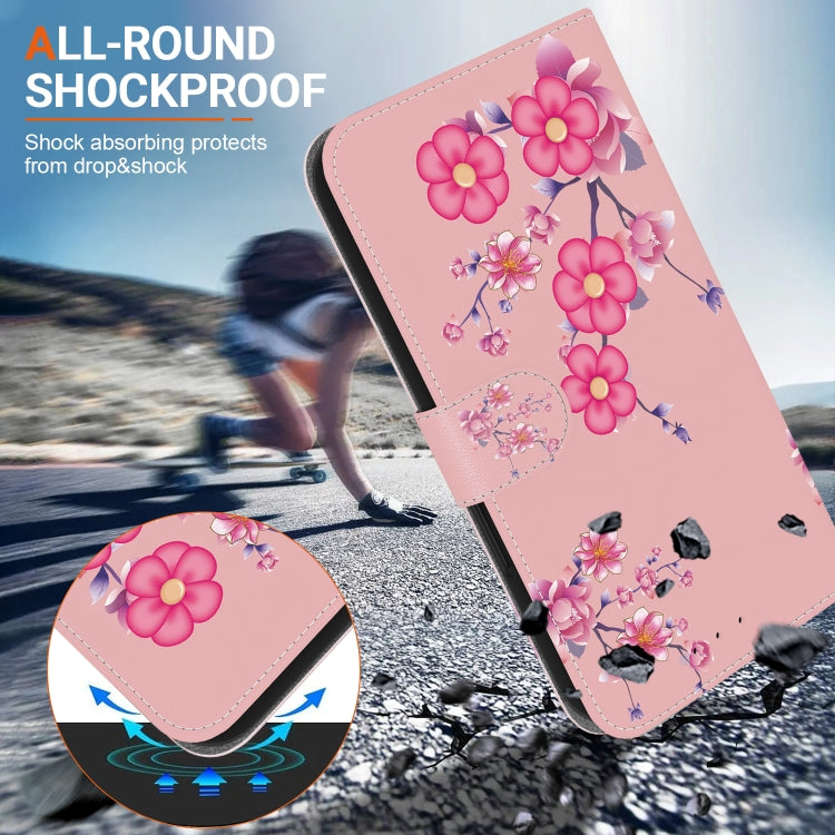 For Google Pixel 9 Pro Crystal Texture Colored Drawing Leather Phone Case(Cherry Blossoms)