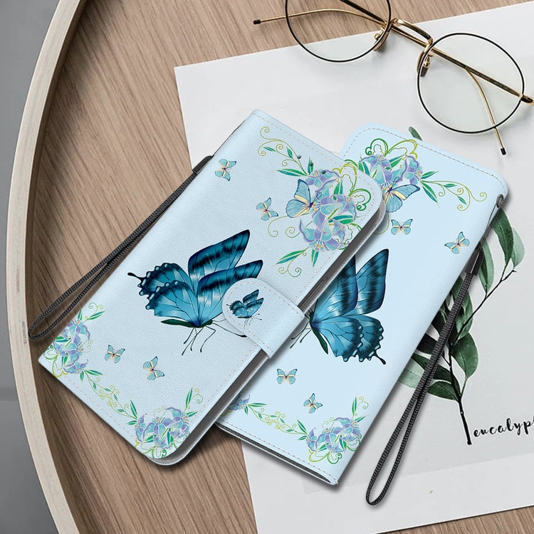 For Google Pixel 9 Pro Crystal Texture Colored Drawing Leather Phone Case(Blue Pansies)
