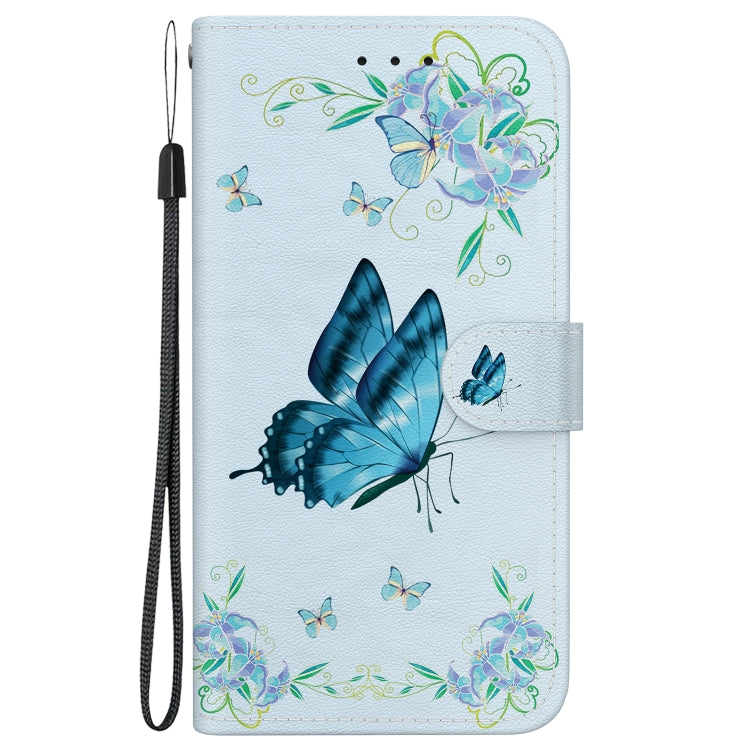For Google Pixel 9 Pro Crystal Texture Colored Drawing Leather Phone Case(Blue Pansies)