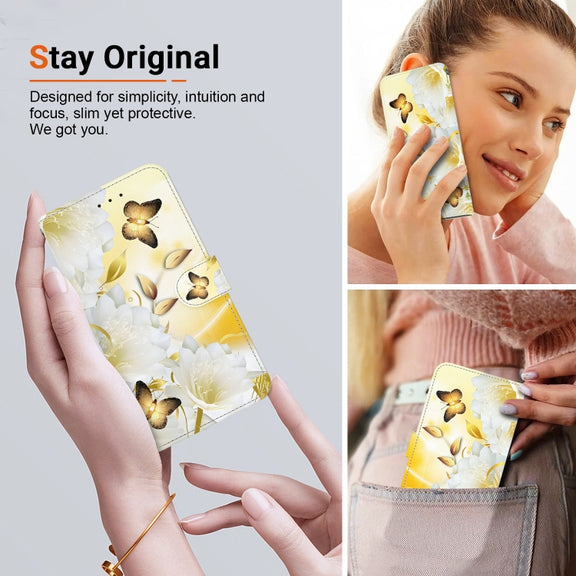 For Google Pixel 9 Crystal Texture Colored Drawing Leather Phone Case(Gold Butterfly Epiphyllum)