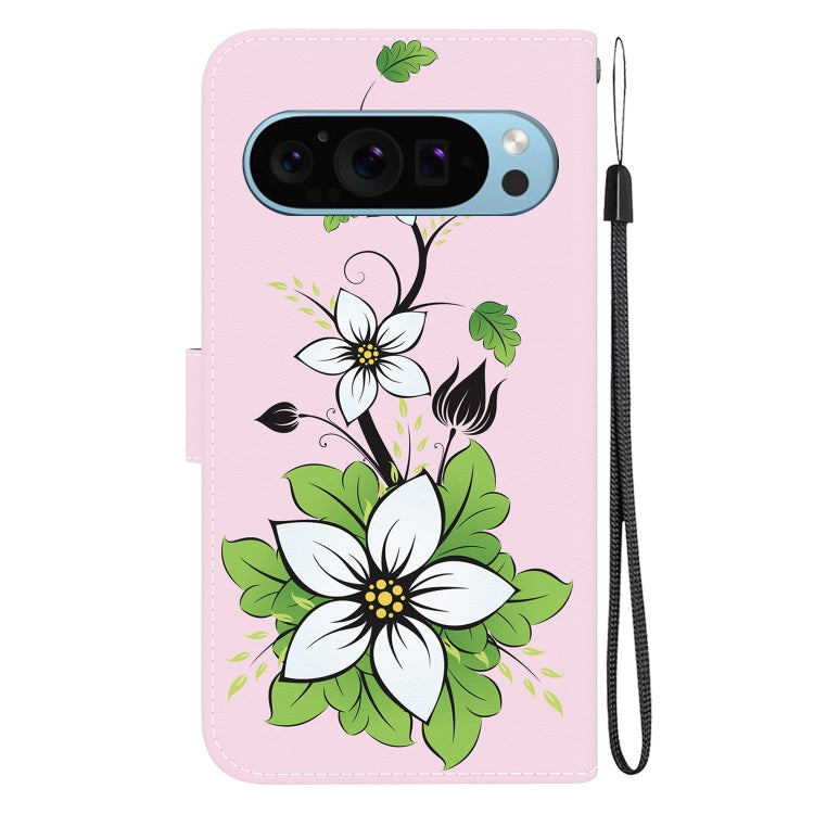 For Google Pixel 9 Crystal Texture Colored Drawing Leather Phone Case(Lily)