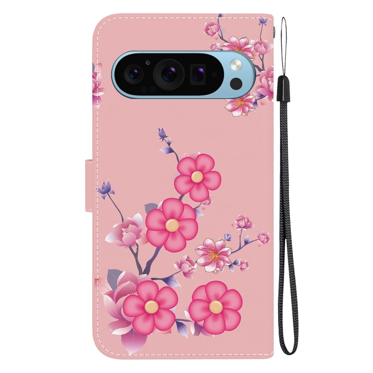 For Google Pixel 9 Crystal Texture Colored Drawing Leather Phone Case(Cherry Blossoms)
