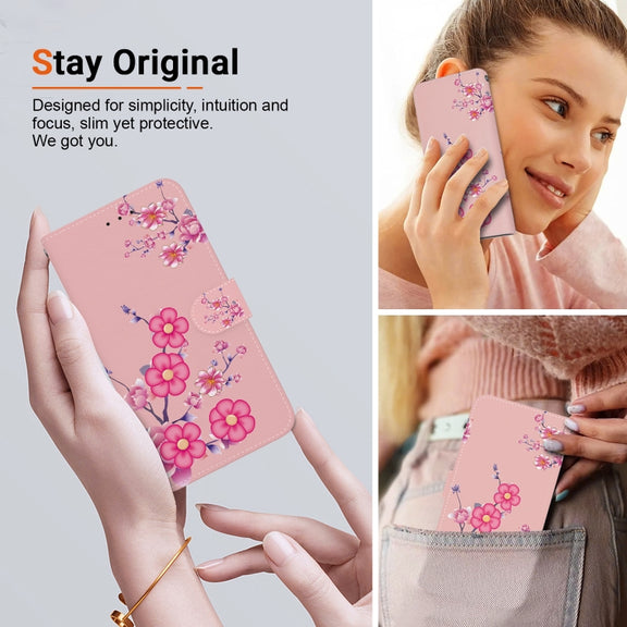 For Google Pixel 9 Crystal Texture Colored Drawing Leather Phone Case(Cherry Blossoms)