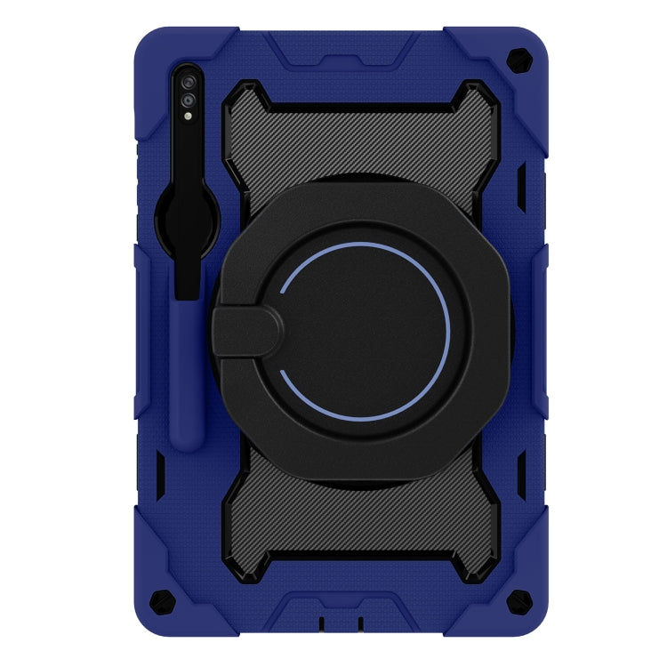 For Samsung Galaxy Tab S9+ Armor Portable Rotating Ring Holder Silicone Tablet Case(Navy Blue) - Galaxy Tab S9+ Cases by PMC TechLife | Online Shopping South Africa | PMC TechLife