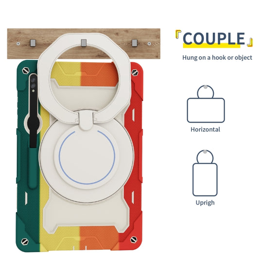 For Samsung Galaxy Tab S9 Ultra Armor Portable Rotating Ring Holder Silicone Tablet Case(Colorful Red)
