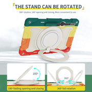 For Samsung Galaxy Tab S9 Ultra Armor Portable Rotating Ring Holder Silicone Tablet Case(Colorful Red)