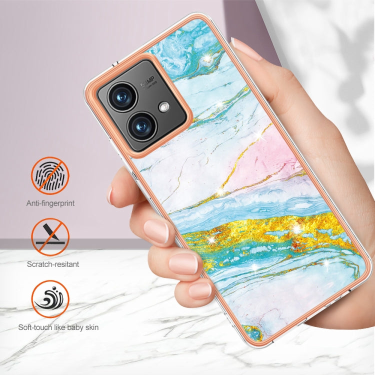 For Motorola Moto G84 Electroplating Marble Dual-side IMD Phone Case(Green 004) - Motorola Cases by PMC TechLife | Online Shopping South Africa | PMC TechLife | Buy Now Pay Later Mobicred