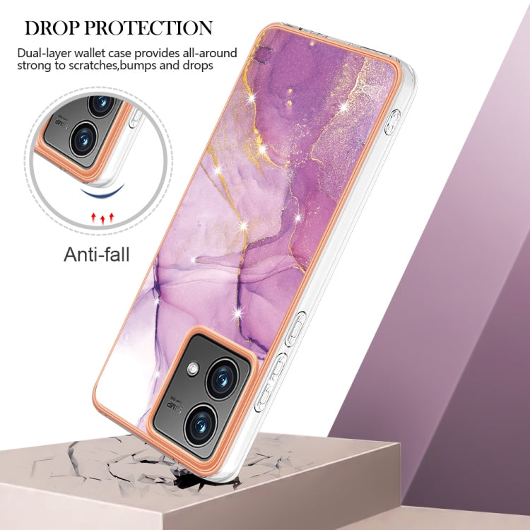 For Motorola Moto G84 Electroplating Marble Dual-side IMD Phone Case(Purple 001) - Motorola Cases by PMC TechLife | Online Shopping South Africa | PMC TechLife | Buy Now Pay Later Mobicred