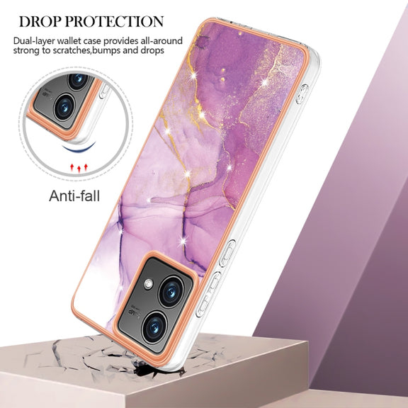 For Motorola Moto G84 Electroplating Marble Dual-side IMD Phone Case(Purple 001)