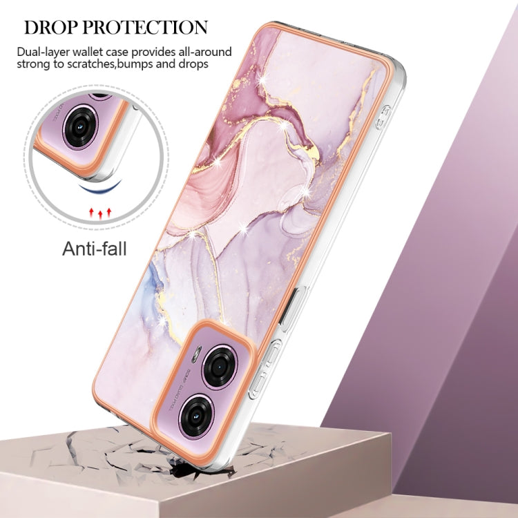 For Motorola Moto G24 4G / G04 4G Electroplating Marble Dual-side IMD Phone Case(Rose Gold 005) - Motorola Cases by PMC TechLife | Online Shopping South Africa | PMC TechLife | Buy Now Pay Later Mobicred