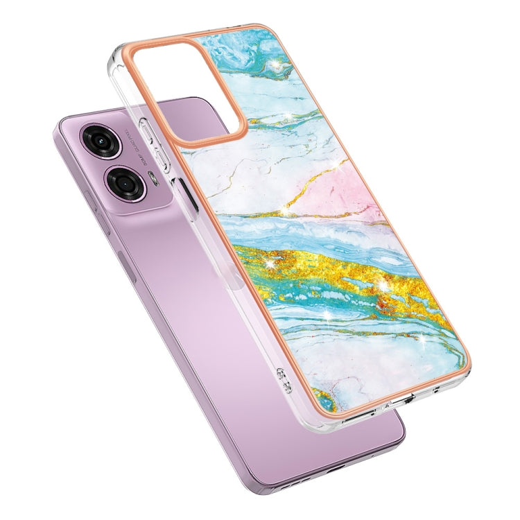 For Motorola Moto G24 4G / G04 4G Electroplating Marble Dual-side IMD Phone Case(Green 004) - Motorola Cases by PMC TechLife | Online Shopping South Africa | PMC TechLife | Buy Now Pay Later Mobicred