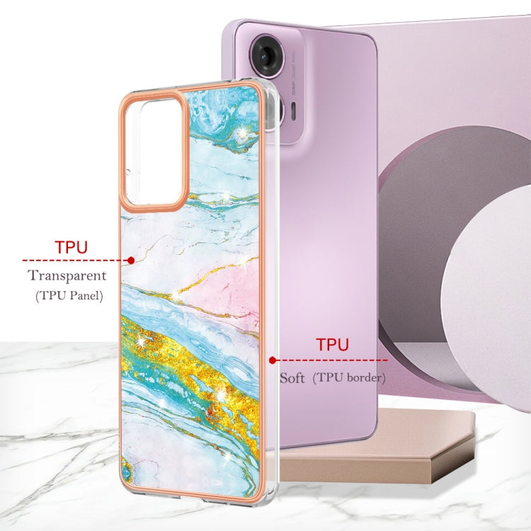 For Motorola Moto G24 4G / G04 4G Electroplating Marble Dual-side IMD Phone Case(Green 004) - Motorola Cases by PMC TechLife | Online Shopping South Africa | PMC TechLife | Buy Now Pay Later Mobicred
