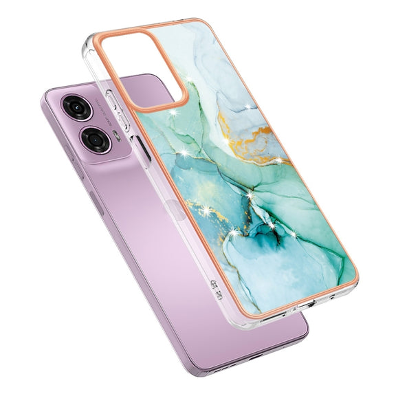 For Motorola Moto G24 4G / G04 4G Electroplating Marble Dual-side IMD Phone Case(Green 003)