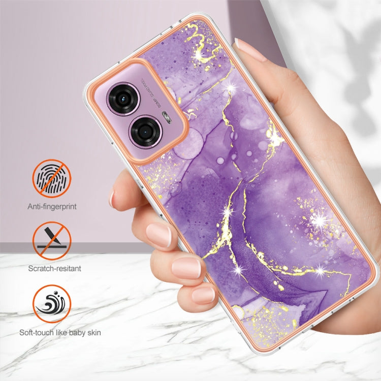 For Motorola Moto G24 4G / G04 4G Electroplating Marble Dual-side IMD Phone Case(Purple 002) - Motorola Cases by PMC TechLife | Online Shopping South Africa | PMC TechLife | Buy Now Pay Later Mobicred