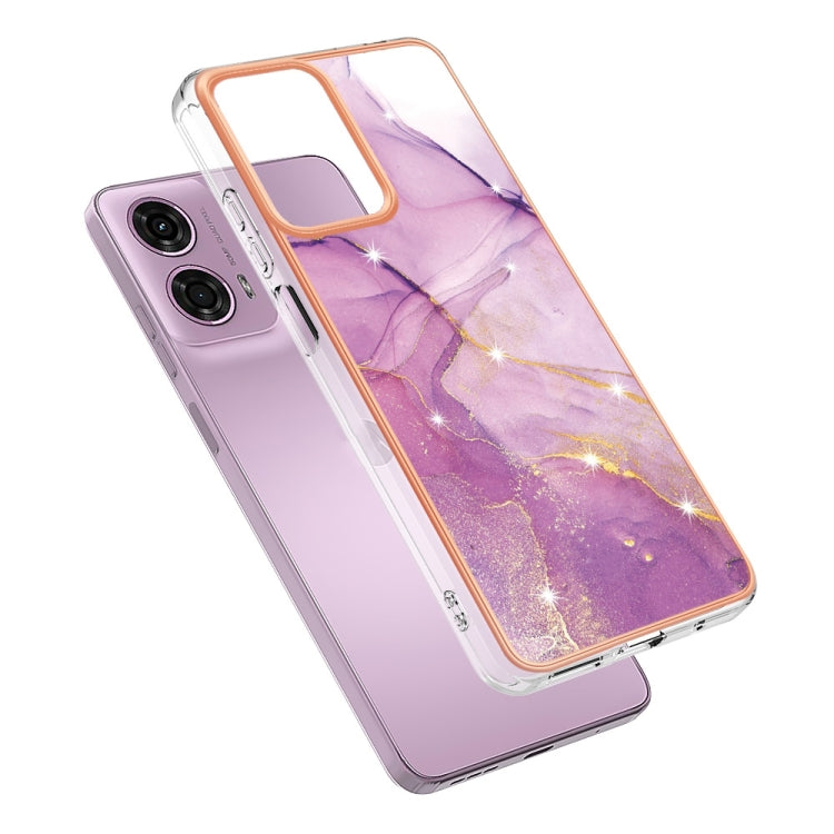 For Motorola Moto G24 4G / G04 4G Electroplating Marble Dual-side IMD Phone Case(Purple 001) - Motorola Cases by PMC TechLife | Online Shopping South Africa | PMC TechLife | Buy Now Pay Later Mobicred