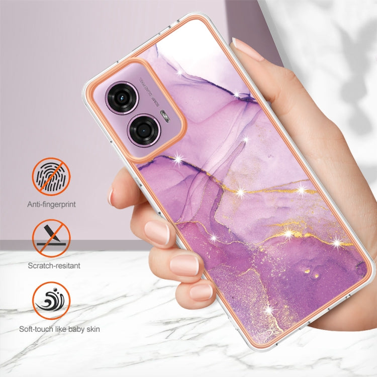 For Motorola Moto G24 4G / G04 4G Electroplating Marble Dual-side IMD Phone Case(Purple 001) - Motorola Cases by PMC TechLife | Online Shopping South Africa | PMC TechLife | Buy Now Pay Later Mobicred