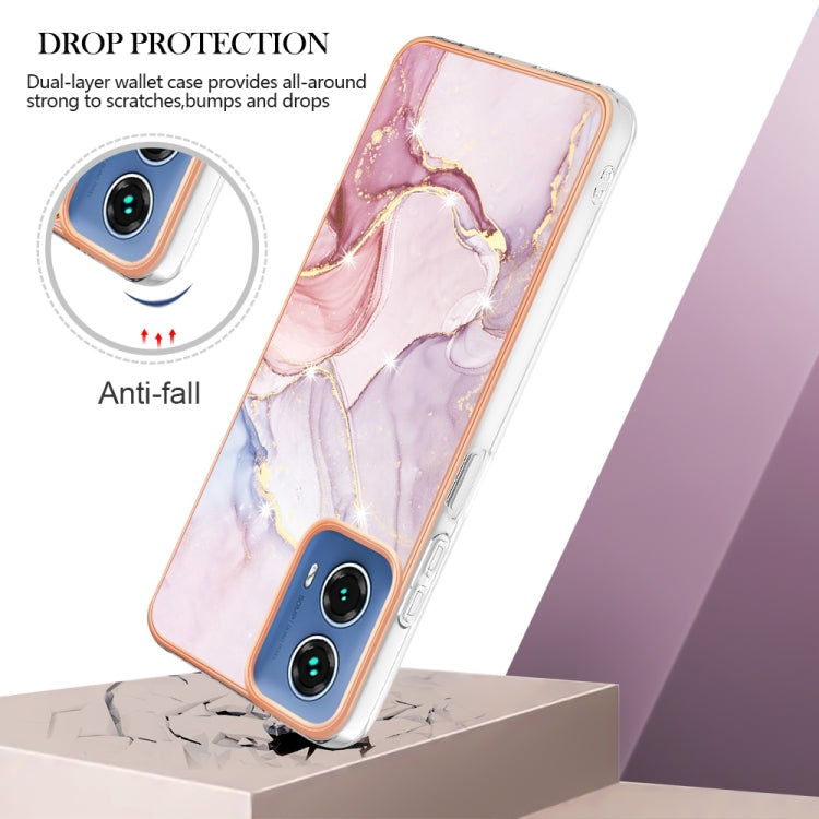 For Motorola Moto G34 Electroplating Marble Dual-side IMD Phone Case(Rose Gold 005) - Motorola Cases by PMC TechLife | Online Shopping South Africa | PMC TechLife | Buy Now Pay Later Mobicred
