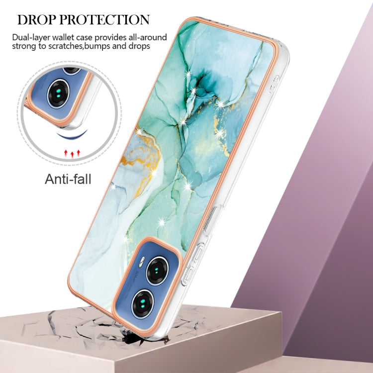 For Motorola Moto G34 Electroplating Marble Dual-side IMD Phone Case(Green 003) - Motorola Cases by PMC TechLife | Online Shopping South Africa | PMC TechLife | Buy Now Pay Later Mobicred