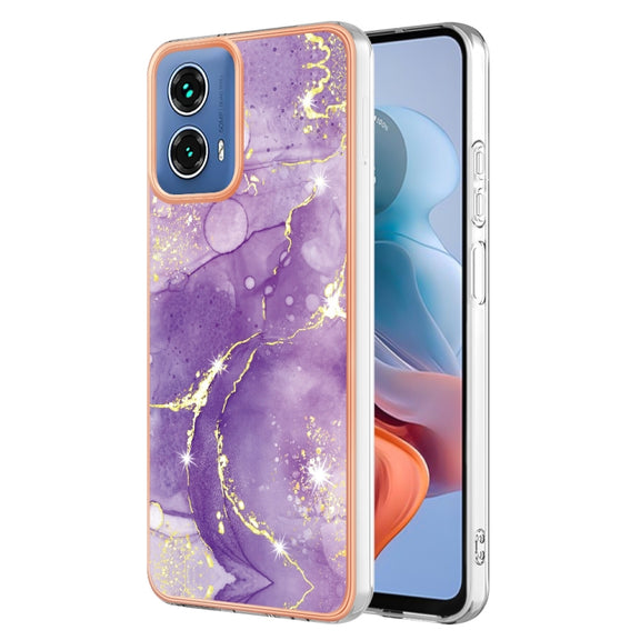 For Motorola Moto G34 Electroplating Marble Dual-side IMD Phone Case(Purple 002)