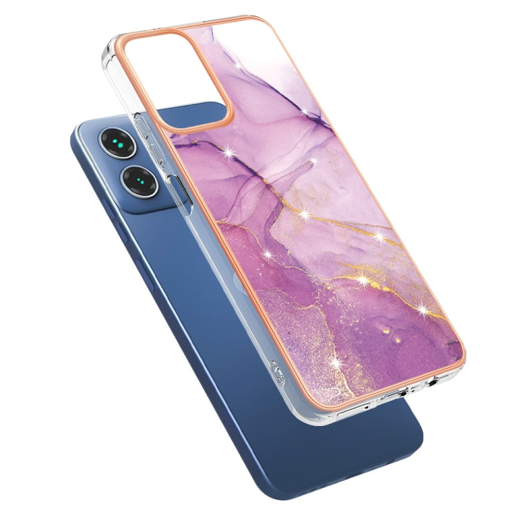 For Motorola Moto G34 Electroplating Marble Dual-side IMD Phone Case(Purple 001) - Motorola Cases by PMC TechLife | Online Shopping South Africa | PMC TechLife | Buy Now Pay Later Mobicred