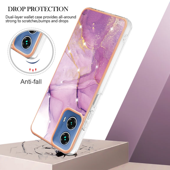 For Motorola Moto G34 Electroplating Marble Dual-side IMD Phone Case(Purple 001)