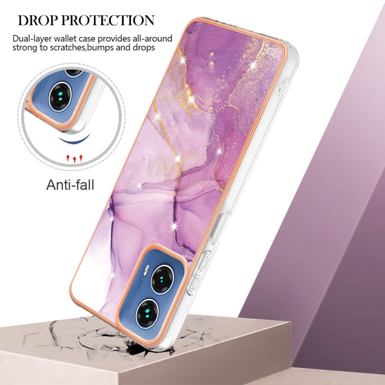 For Motorola Moto G34 Electroplating Marble Dual-side IMD Phone Case(Purple 001)