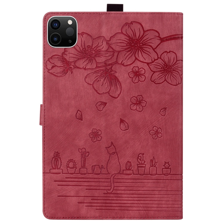 For iPad Pro 11 2024 Cartoon Sakura Cat Embossed Smart Leather Tablet Case(Red) - iPad Pro 11 2024 Cases by PMC TechLife | Online Shopping South Africa | PMC TechLife | Buy Now Pay Later Mobicred