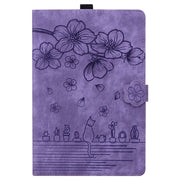 For iPad Pro 11 2024 Cartoon Sakura Cat Embossed Smart Leather Tablet Case(Purple)