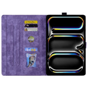 For iPad Pro 11 2024 Cartoon Sakura Cat Embossed Smart Leather Tablet Case(Purple)