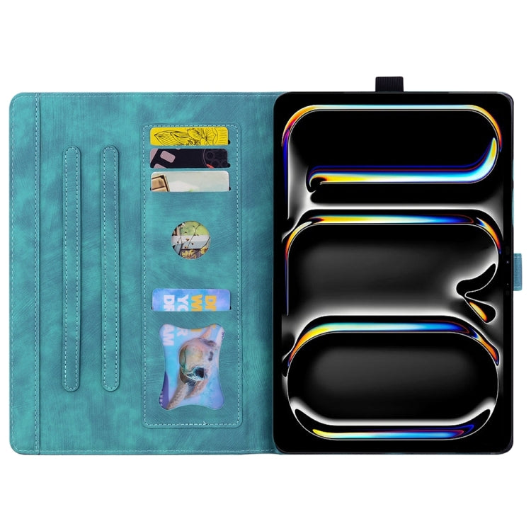For iPad Pro 13 2024 Cartoon Sakura Cat Embossed Smart Leather Tablet Case(Green) - iPad Pro 13 2024 Cases by PMC TechLife | Online Shopping South Africa | PMC TechLife | Buy Now Pay Later Mobicred