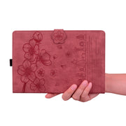 For iPad Pro 13 2024 Cartoon Sakura Cat Embossed Smart Leather Tablet Case(Red)