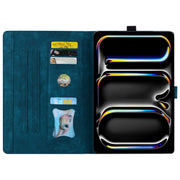 For iPad Pro 13 2024 Cartoon Sakura Cat Embossed Smart Leather Tablet Case(Blue)