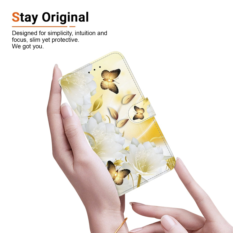 For iPhone 16e Crystal Texture Colored Drawing Leather Phone Case(Gold Butterfly Epiphyllum) - iPhone 16e Cases by PMC TechLife | Online Shopping South Africa | PMC TechLife | Buy Now Pay Later Mobicred