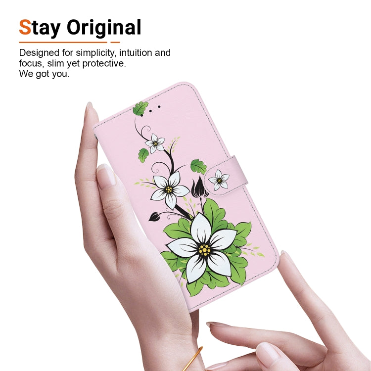 For iPhone 16e Crystal Texture Colored Drawing Leather Phone Case(Lily) - iPhone 16e Cases by PMC TechLife | Online Shopping South Africa | PMC TechLife | Buy Now Pay Later Mobicred