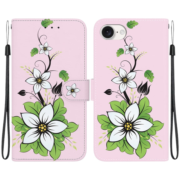 For iPhone 16e Crystal Texture Colored Drawing Leather Phone Case(Lily)