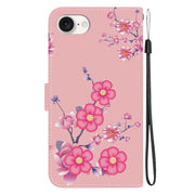For iPhone 16e Crystal Texture Colored Drawing Leather Phone Case(Cherry Blossoms)
