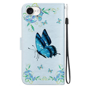 For iPhone 16e Crystal Texture Colored Drawing Leather Phone Case(Blue Pansies)