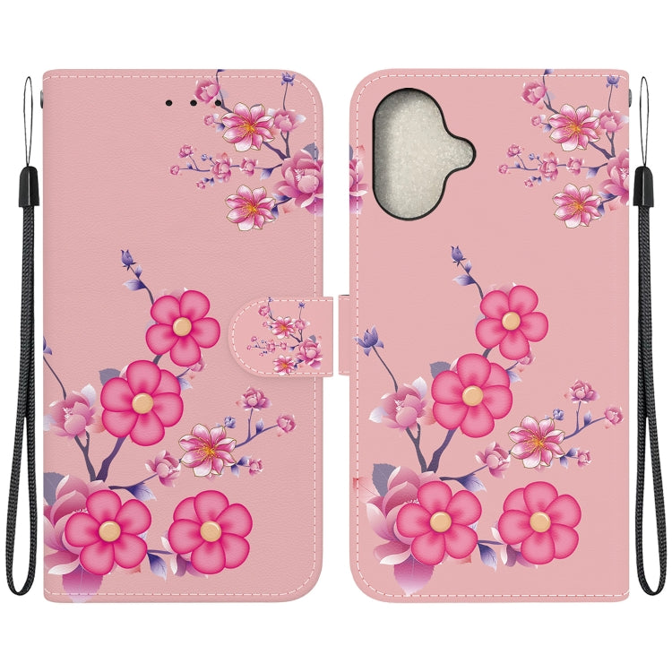 For iPhone 16 Plus Crystal Texture Colored Drawing Leather Phone Case(Cherry Blossoms) - iPhone 16 Plus Cases by PMC TechLife | Online Shopping South Africa | PMC TechLife | Buy Now Pay Later Mobicred