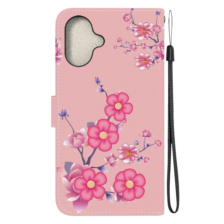 For iPhone 16 Plus Crystal Texture Colored Drawing Leather Phone Case(Cherry Blossoms) - iPhone 16 Plus Cases by PMC TechLife | Online Shopping South Africa | PMC TechLife | Buy Now Pay Later Mobicred